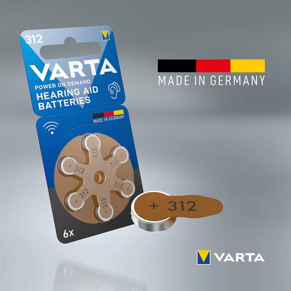 VARTA® Hörgerätebatterie Hearing Aid Batteries 312 (braun) Blister 6