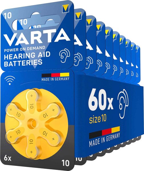 VARTA® Hörgerätebatterie Hearing Aid Batteries 10 (gelb) Blister 60 Batterien